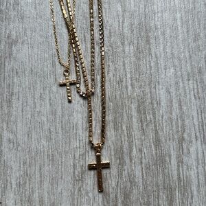 NEW Lucy in the Sky Gold Layered Cross Necklace Crystal Diamond Look